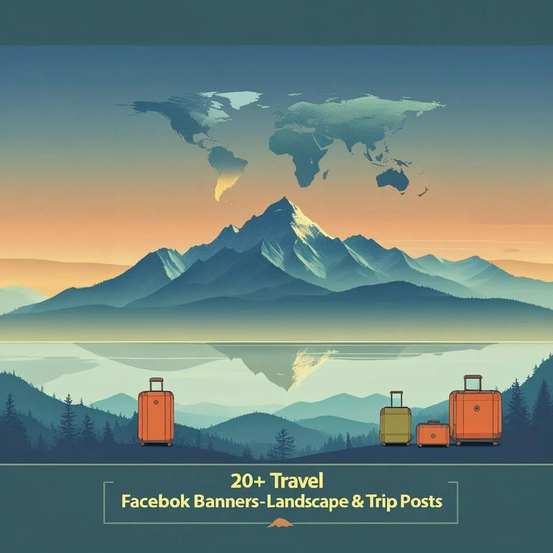 20+ Travel Facebook Banners - Landscape & Trip Posts - Modern BlueWave Ads for Engaging Social Campaigns