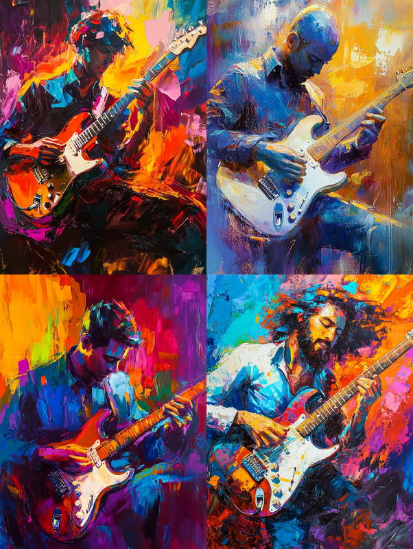 Impressionistic Portrait of a Man Playing Guitar - Vibrant Impressionistic Portrait Art for Creative Spaces and Personal Collections