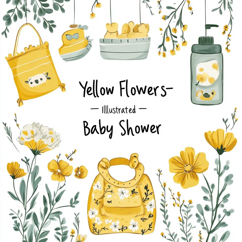 Yellow Flowers Illustrated Baby Shower - Charming Floral Baby Shower Cards for Memorable Celebrations and Invitations