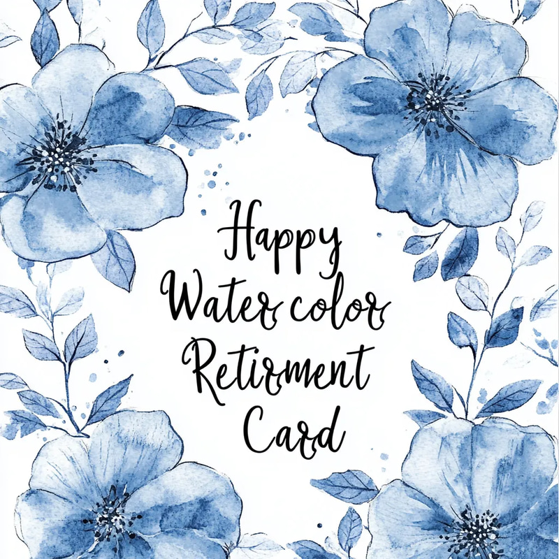 Blue Watercolor Happy Retirement Card - Elegant Retirement Celebration Invitation for Personal and Professional Use