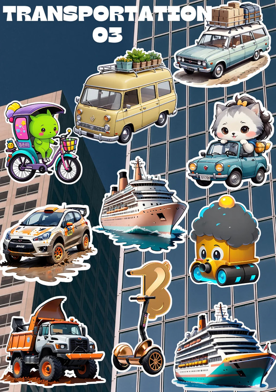 10 Wheels & Wings Sticker Collection - Vibrant Travel and Adventure Stickers for Creative Projects