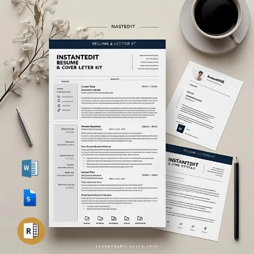 InstantEdit Resume & Cover Letter Kit - Modern Business Templates for Professional Career Branding and Fast Customization