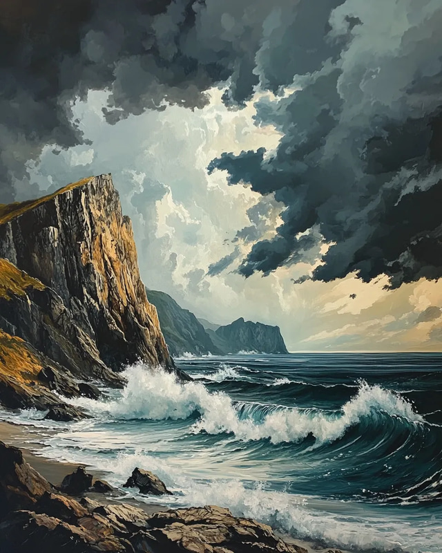Dramatic Coast Painting - Expressive Landscape Art for Studio Decor and Creative Inspiration
