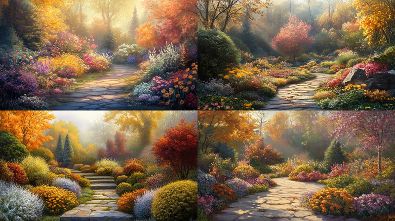 Tranquil Autumn Garden - Serene Landscape Art for Peaceful Home and Office Decor