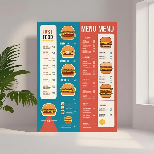 Fast Food Menu Bold Editable PSD Design - Vibrant Marketing Template for Quick-Service Brand Promotion