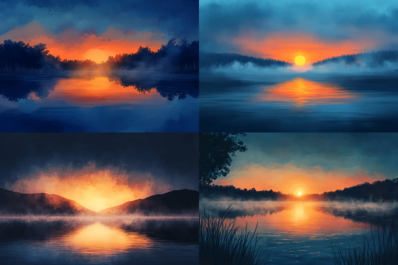 Sunrise Over a Tranquil Lake - Peaceful Morning View - Serene Nature Wall Art for Calm Spaces and Relaxing Interiors