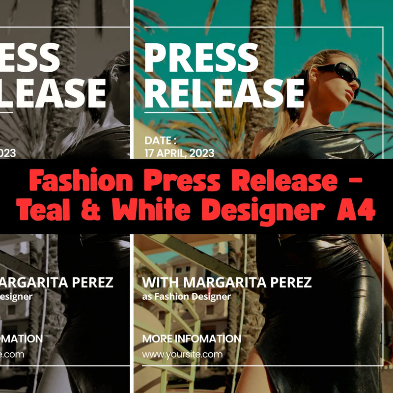 Fashion Press Release Teal White Designer A4 - Stylish Business Communication Templates for Professional Media Announcements
