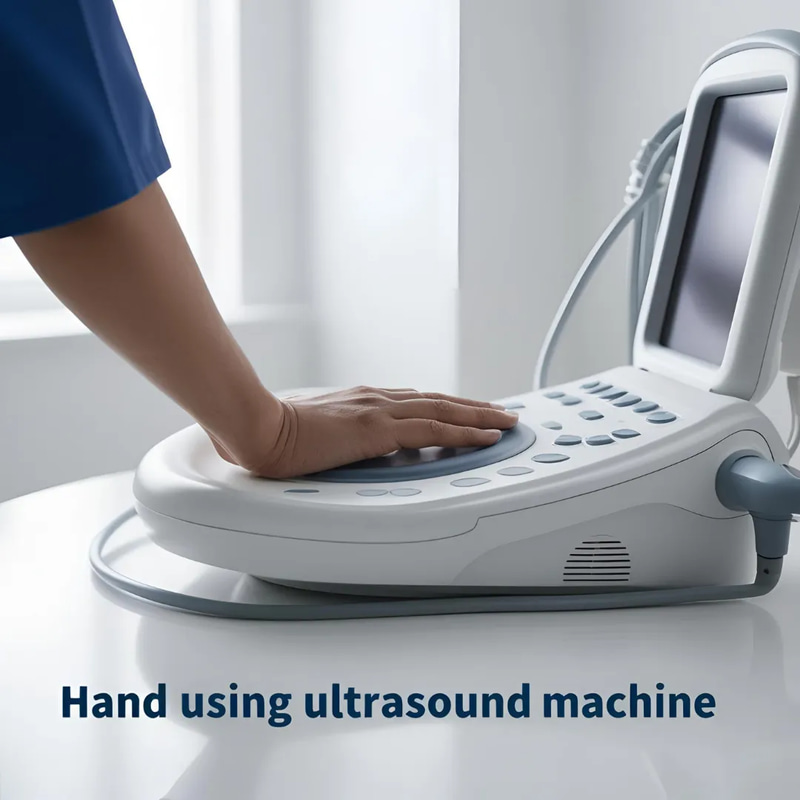 Hand Using Ultrasound Machine - Cinematic Educational Medical Stock Video for Science and Healthcare Projects