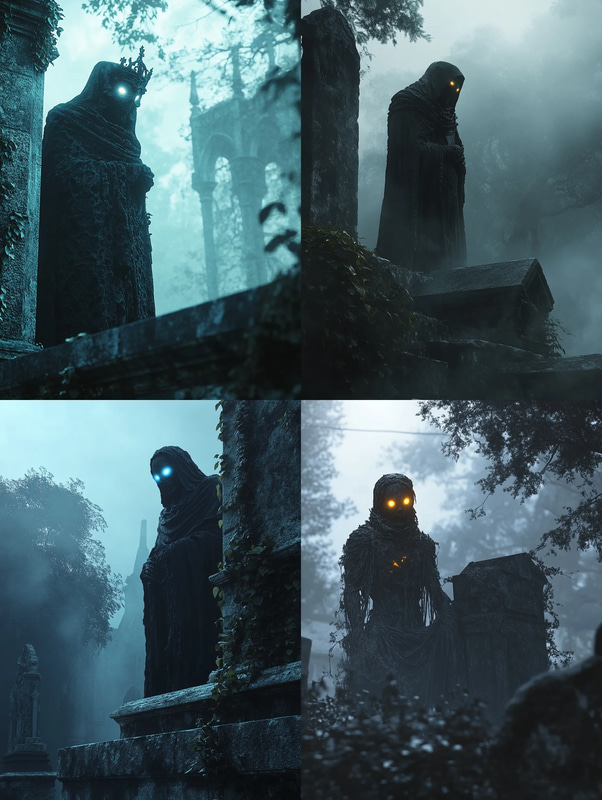 Gothic Guardian Statue Scene - Dark Aesthetic Gothic Digital Art for Atmospheric Horror Projects