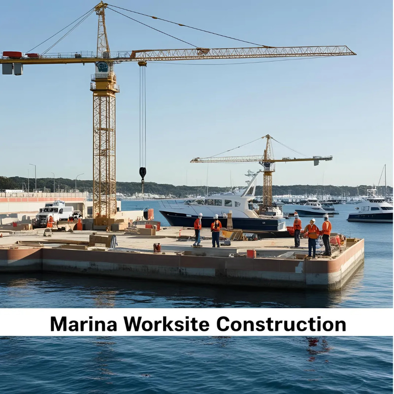 Marina Worksite Construction - Dynamic Business & Technology Stock Video for Industrial Projects and Marketing