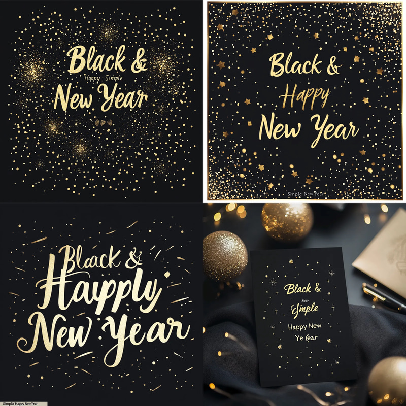 Black & Gold Simple Happy New Year - Elegant Minimalist New Year Card Design for Stylish Celebrations