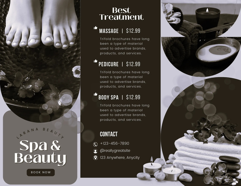 Spa Brochure Purple Floral Organic Trifold - Elegant Trifold Template for Wellness Brands and Spa Promotions