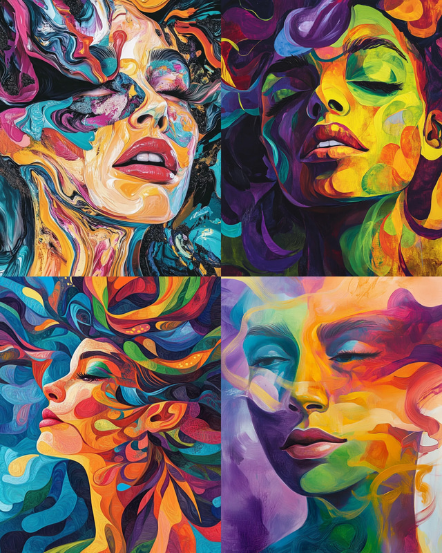 Vibrant Fluid Abstract Female Portrait - Expressive Abstract Portrait Art for Creative Projects and Brand Enhancement