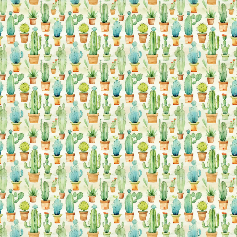 Desert Cactus Water Wash - Hand-Drawn Artistic Pattern for Creative Prints and Design Projects