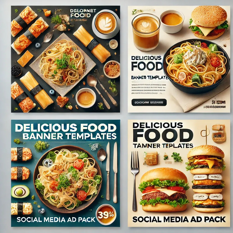 Delicious Food Banner Templates - Social Media Ad Pack - Vibrant Multi-Platform Ads for Food Brands and Marketers