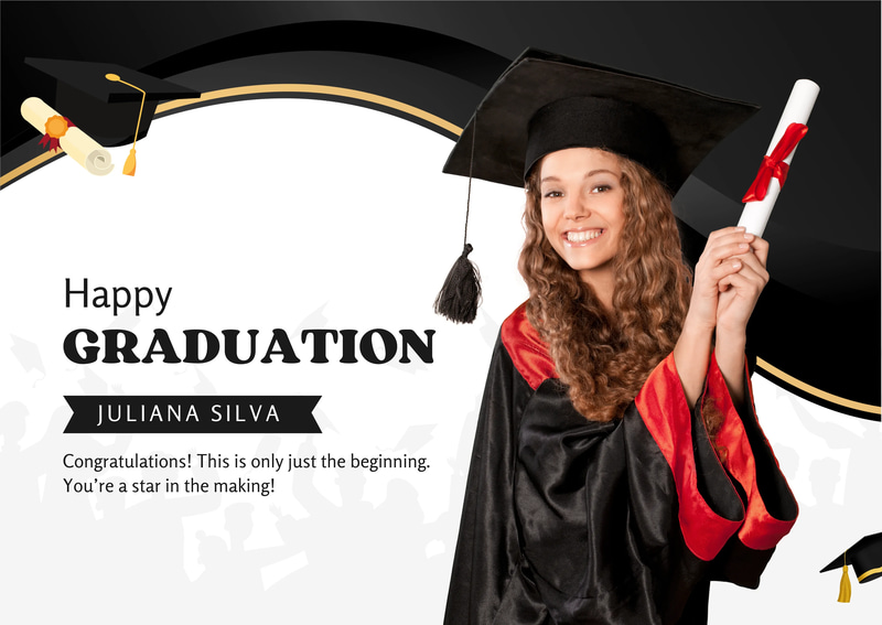 Black White Simple Happy Graduation Card - Minimalist Graduation Greeting for Celebratory Moments and Personal Connections