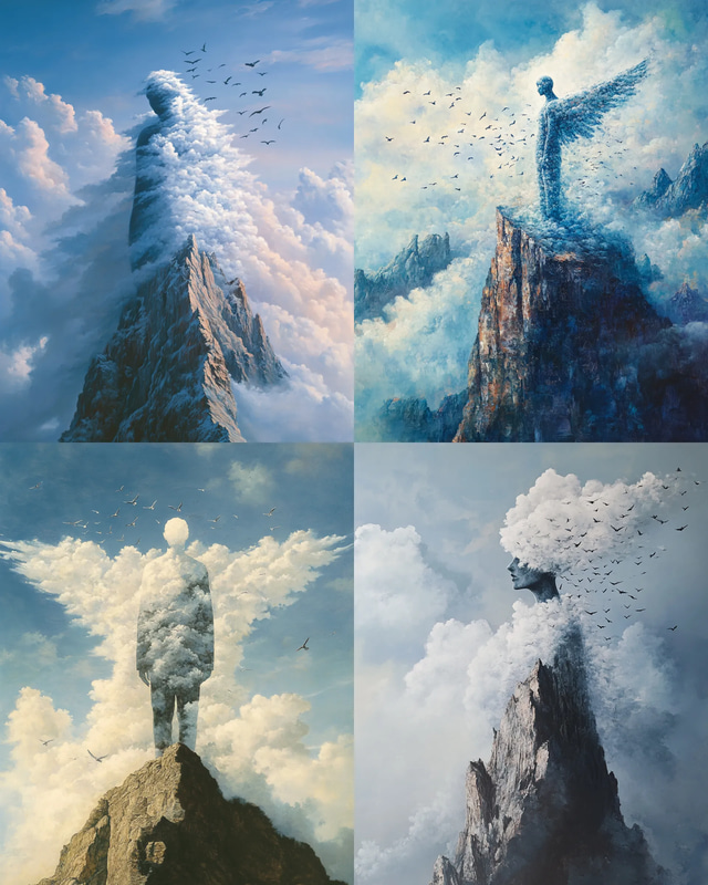 Figure with Mechanical Wings Art - Surrealist Painting for Artistic Expression and Visual Impact