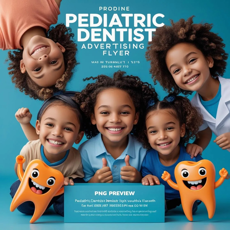 Pediatric Dentist Advertising Flyer - AI Layout with PNG Preview - Clean, Professional Health Care Marketing for Pediatric Clinics and Dental Practices