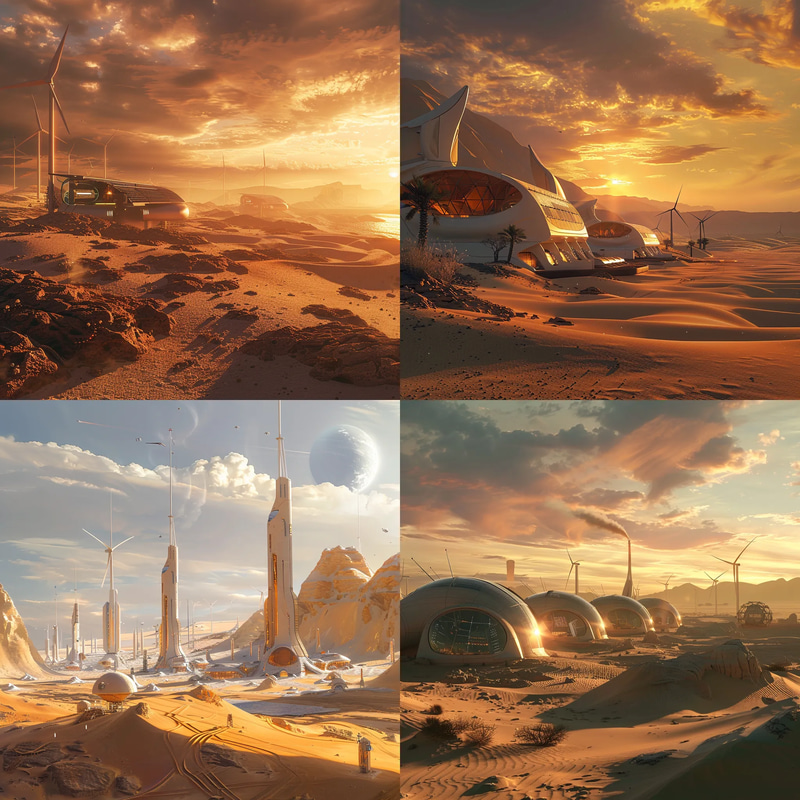 Sunstrider Oasis Dune Tech Settlement Concept - Futuristic Environment Concept Art for Creative Projects