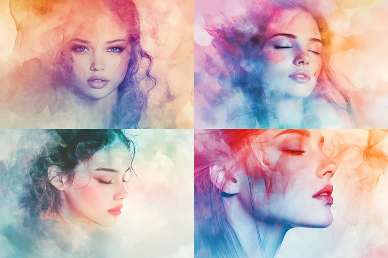 Watercolor Effect Digital Portrait of a Woman - Expressive Digital Portrait Art with Watercolor Style for Creatives and Designers
