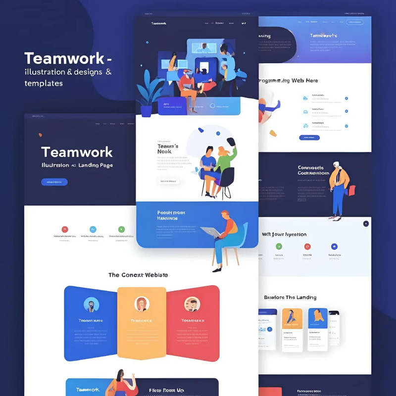 Teamwork Illustration Landing Page - Modern One-Page Website Template for Creative Agencies and Startups