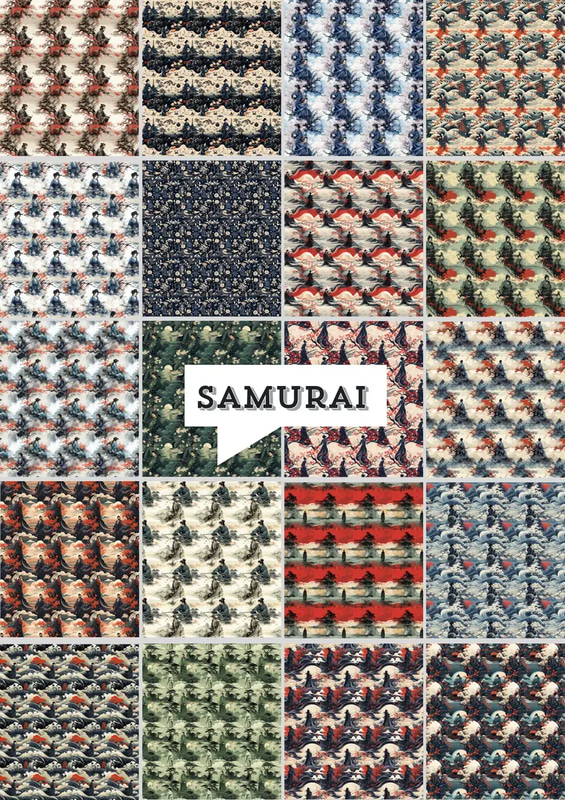 Samurai Warrior Silhouette Patterns - Bold Distressed Graphic Patterns for Creative Branding and Design Projects