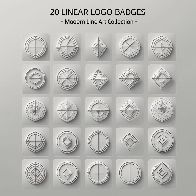 20 Linear Logo Badges - Modern Line Art Collection - Sleek Branding Templates for Visionary Entrepreneurs and Creative Agencies