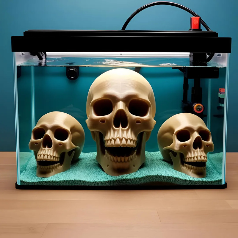 Skull Aquarium Decor - Detailed 3D Printable Skull Model for Unique Aquarium Enhancement and Creative Projects