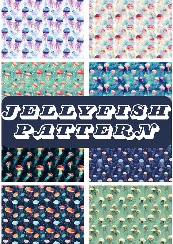 Jellyfish Luminescence Patterns - Serene Marine-Inspired Digital Art for Creative Prints and Designs
