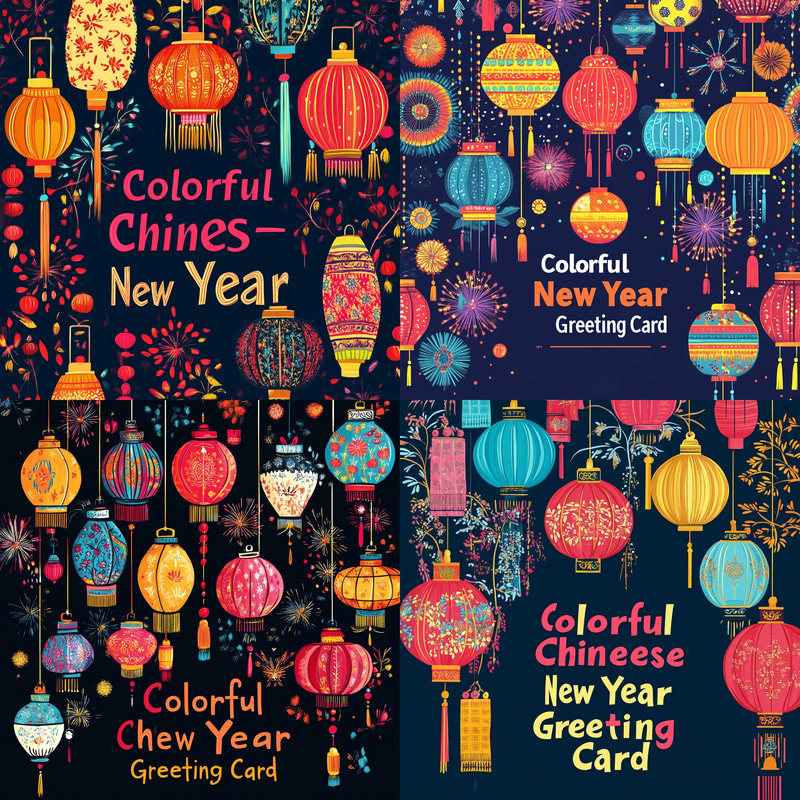 Colorful Chinese New Year Greeting Card - Vibrant Festive Holiday Invitation for Celebrations and Seasonal Wishes