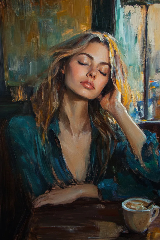 Impressionistic Portrait of a Woman in a Warm Café Scene - Expressive Impressionist Portrait Art for Cozy Ambience and Creative Decor