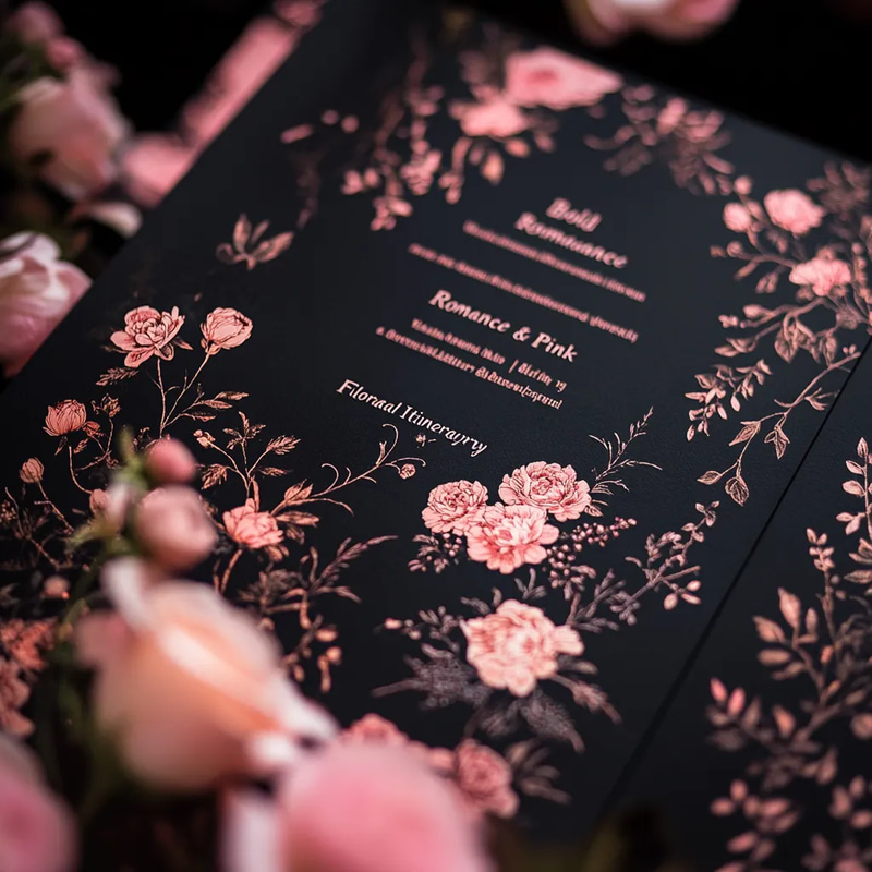 Bold Romance Black & Pink Floral Itinerary - Elegant Wedding and Event Planner Template for Seamless Organization