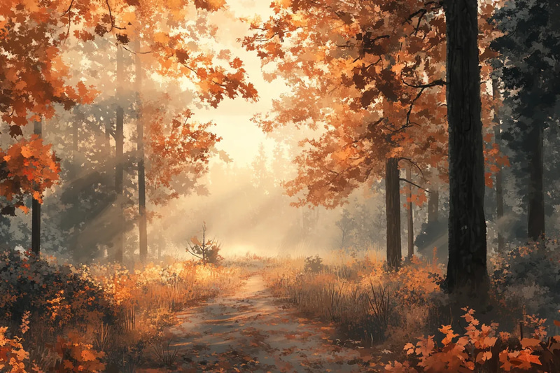 Misty Autumn Morning - Serene Landscape Art for Creative Decor and Ambient Designs