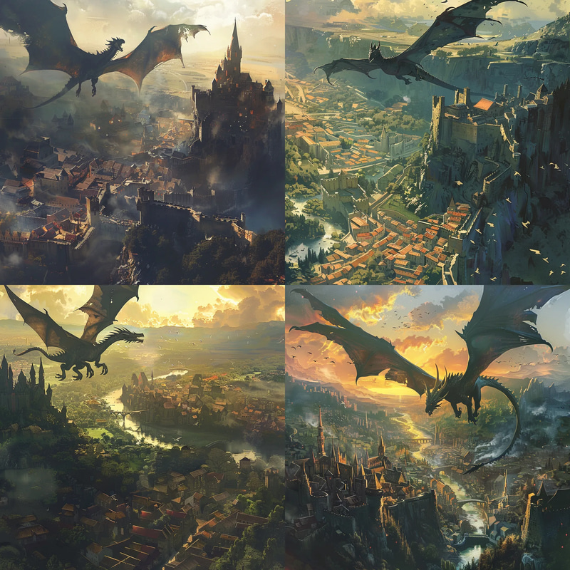 Wings of Tyranny Dragon's Shadow Over Kingdom - Dark Fantasy Concept Art for Storytelling and Worldbuilding