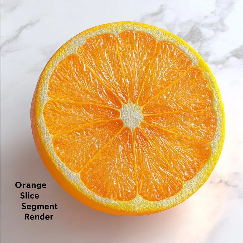 Orange Slice Segment Render - Realistic 3D Model Render for Creative Visualizations and Product Design