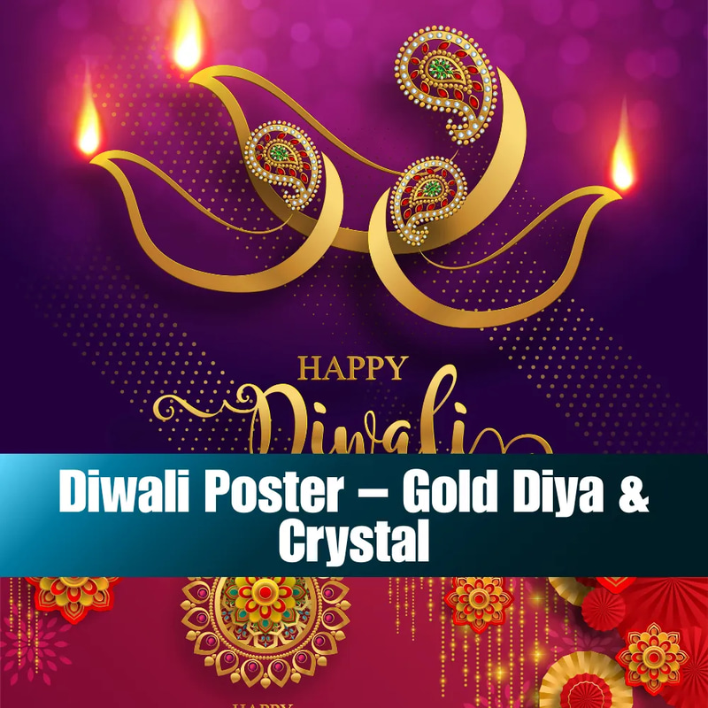 Diwali Poster Gold Diya & Crystal - Elegant Festive Illustration for Celebrations and Event Decor