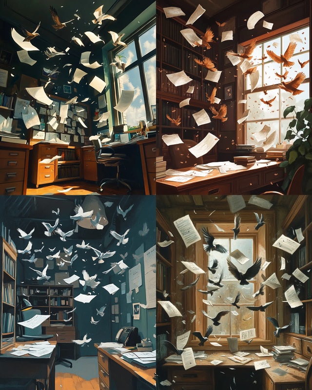 Paperwings The Filing Room That Flies - Magical Realism Fantasy Art for Creative Visual Storytelling and Personal Projects