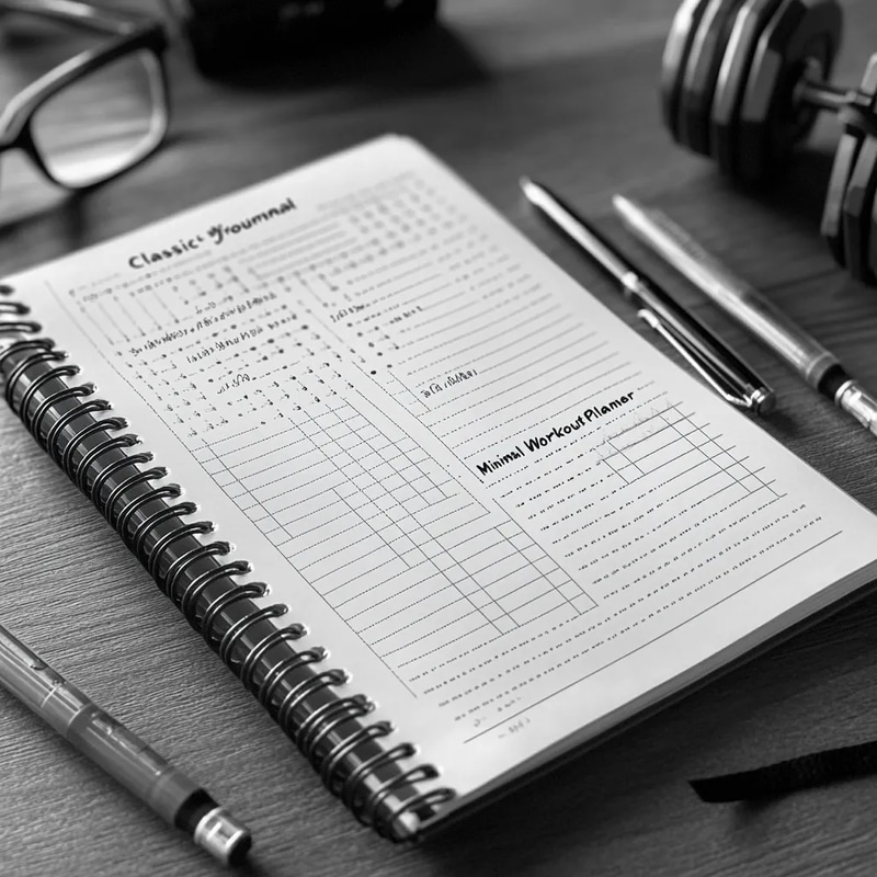 Classic B&W Gym Journal - Minimal Workout Planner - Streamlined Fitness & Wellness Organizer for Goal Tracking