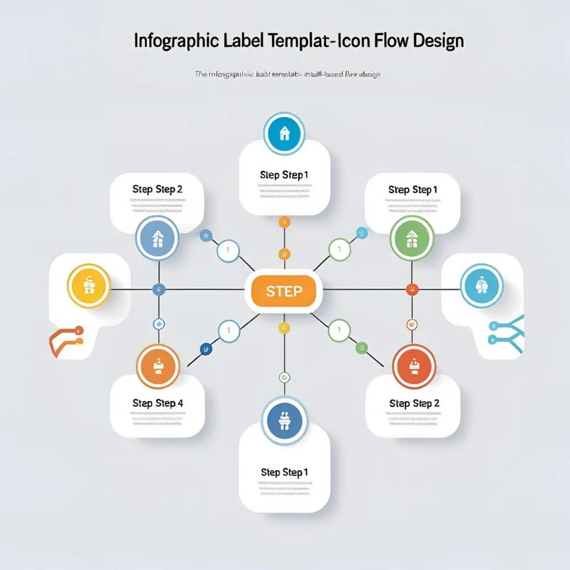 Infographic Label Template - Multi-Step Icon Flow Design - Streamlined Multi-Step Infographic Template for Designers and Marketers