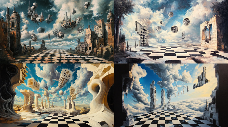 Surreal Dreamscape with Shifting Land - Surrealist Traditional Painting for Artistic Expression and Visual Storytelling