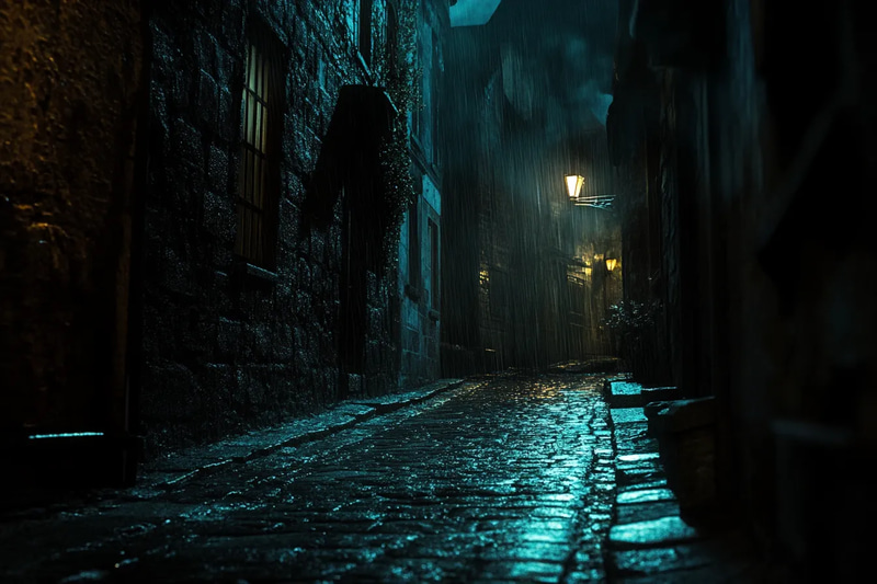 Shiver Lane Mist-Cloaked Backstreet - Eerie Digital Environment Art for Immersive Horror and Game Design
