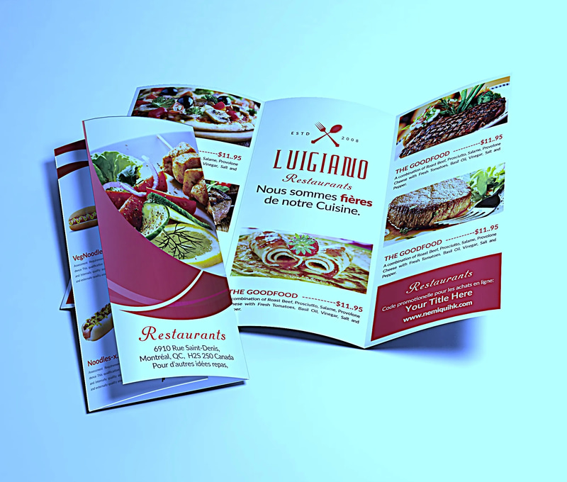 Restaurant Trifold Menu Luigiano Series - Premium PSD Brochure Template for Marketing & Promotions