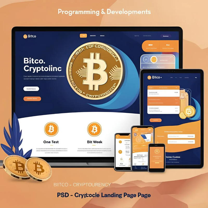 Bitco Cryptocurrency PSD Landing Page - Modern Crypto Landing Template for Web Designers and Fintech Projects