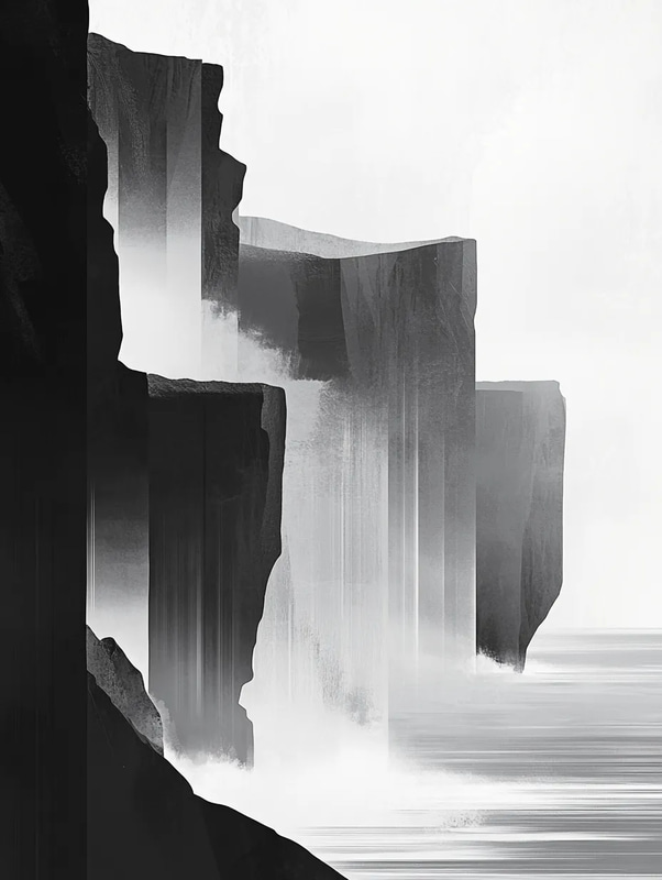 Abstract Coastal Landscape - Serene Verdant Horizon Art for Contemporary Spaces and Creative Projects