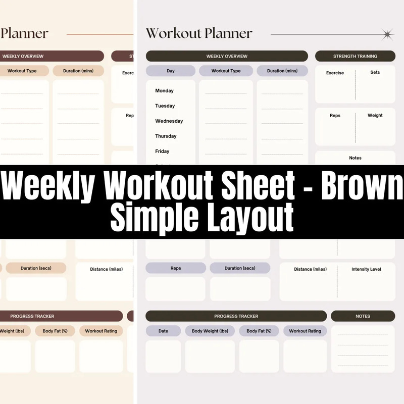 Weekly Workout Sheet Brown Simple Layout - Clean Fitness Tracker Templates for Health & Lifestyle Enthusiasts