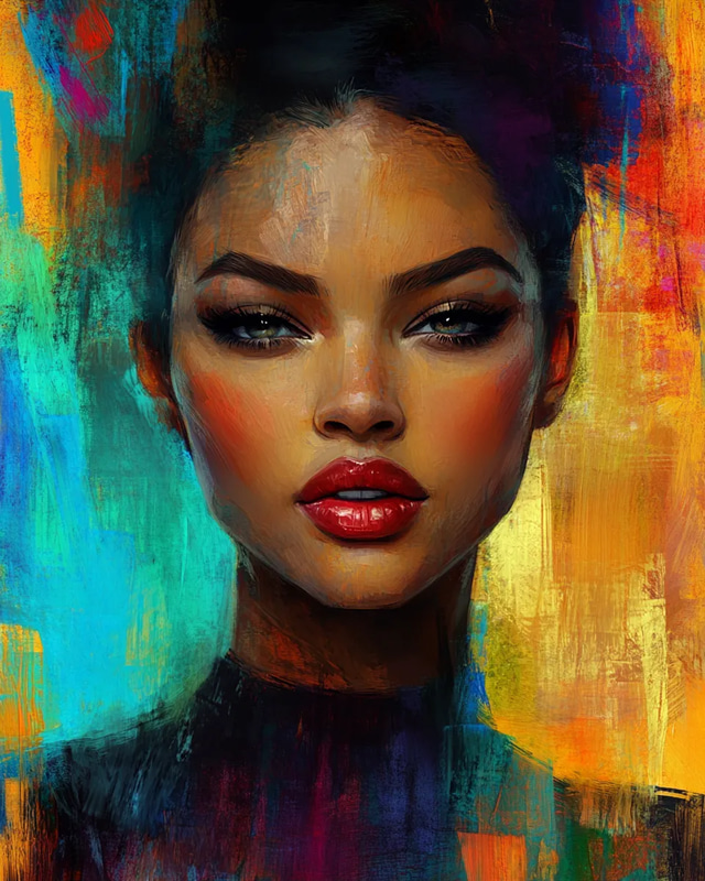 Oil Painting Effect Digital Portrait of a Woman - Expressive Studio-Style Digital Portrait with Classic Oil Painting Charm for Creators