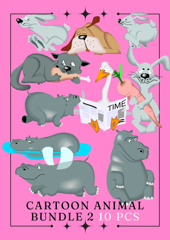 10 Playful Animals Cartoon Clipart - Whimsical Cartoon Animal Illustrations for Creative Projects and Branding