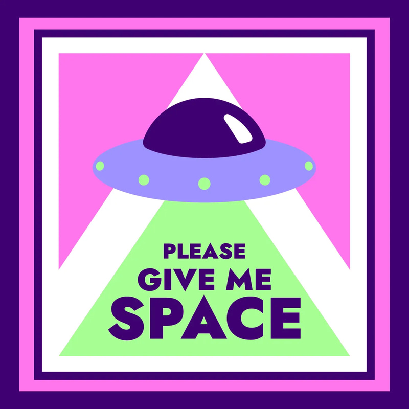 Colorful Spaceship Give Me Space Sticker - Vibrant Laptop Decal for Personal Expression and Tech Style
