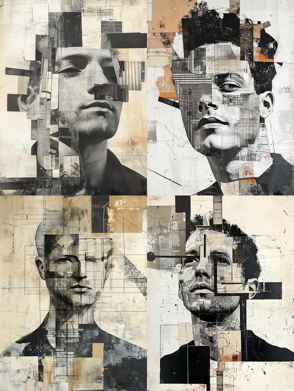 Man Collage Portrait with Architectural Elements - Artistic Collage Portraits for Creative and Contemporary Visual Projects