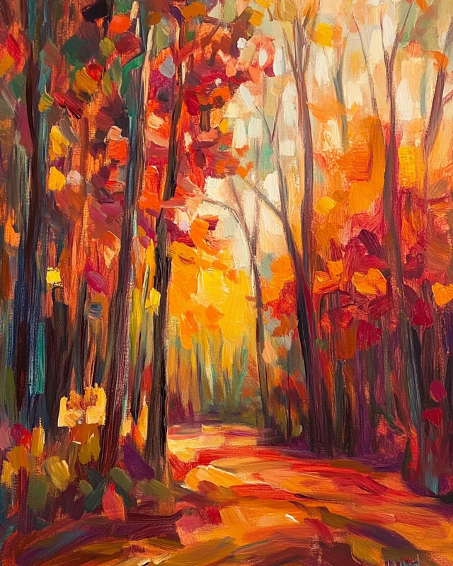 Vibrant Autumn Forest Impressionist - Expressive Impressionist Landscape Painting for Art Lovers and Creative Decor